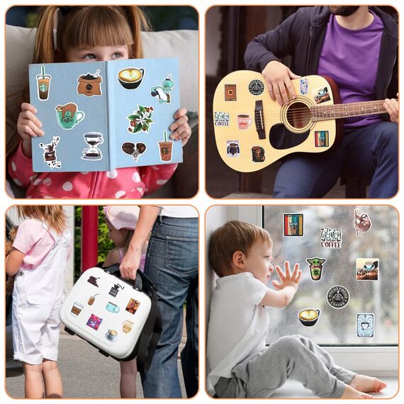Kaffee Aufkleber 50 Stück Coffee Sticker Set,Schöne Aesthetic Kaffee Theme,Wasserdichte Vinyl Sticker Aufkleber für Meme Tasse Flasche Laptop Scrapbook Journal Gitarren Mappen Skateboard iPad Fahrrad