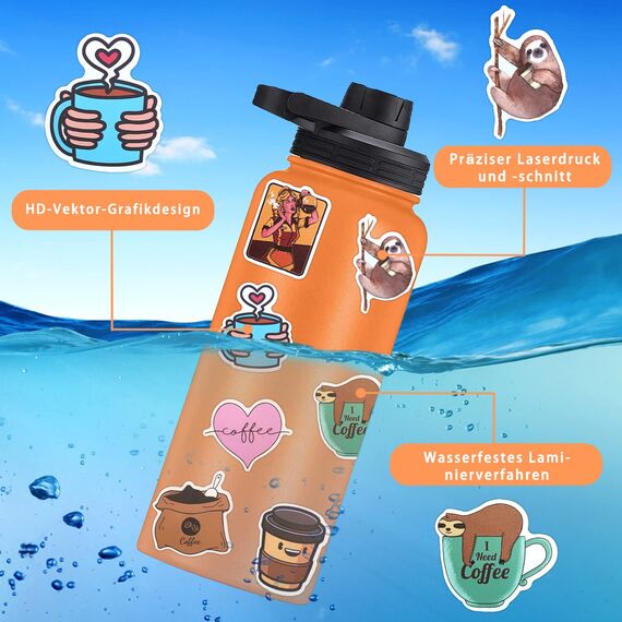 Kaffee Aufkleber 50 Stück Coffee Sticker Set,Schöne Aesthetic Kaffee Theme,Wasserdichte Vinyl Sticker Aufkleber für Meme Tasse Flasche Laptop Scrapbook Journal Gitarren Mappen Skateboard iPad Fahrrad
