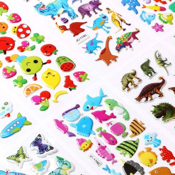 Vicloon 3D Aufkleber für Kinder, 22 Blätter 500+ Verschiedene Geschwollene Aufkleber, Geschwollen Stickers, Einschließlich ruchtaufkleber, Tieraufkleber, Einhorn Aufkleber, Christmas Sticker und Mehr