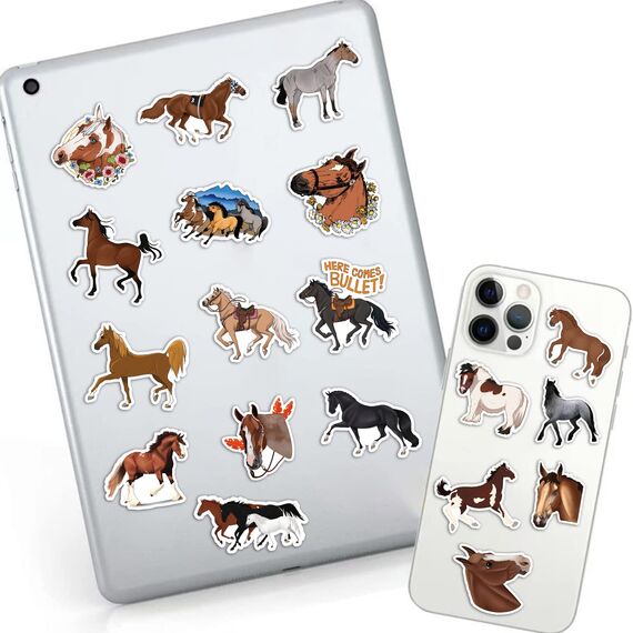 Pferde Sticker,50 Stück Pferde Aufkleber Set,Wasserfeste Vinyl Graffiti Stickers für Auto Laptop Computer Skateboard Wasserflaschen Koffer Fahrrad Motorrad, Geschenk für Jugendliche Erwachsene
