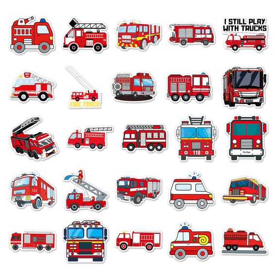 Feuerwehr Sticker,50 Stück Feuerwehrauto Sticker Set,Wasserfeste Vinyl Fahrzeug Belohnungssticker für Auto Laptop Computer Skateboard Wasserflaschen Koffer Fahrrad Motorrad Aufkleber