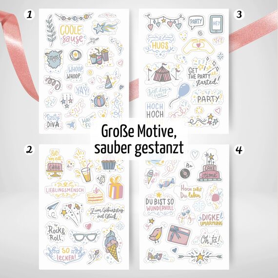 Sticker Geburtstag by snaPmee - Aufkleber für Gästebuch, Fotoalbum & Geschenke - Party-Deko für Erwachsene & Kinder - Set mit 133 Motiven auf 8 Bögen DIN-A5 (Party Bunt)