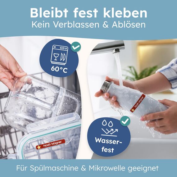 melu kids® Namensaufkleber Kinder für Schule & Kita (225 Stück) - Personalisierte Aufkleber mit Namen für Stifte und alle Schulsachen - Wasserfest in Spülmaschine (Lichtweiß)