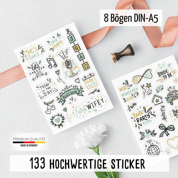 Sticker JGA by snaPmee - Deko Aufkleber, 133 Motive für Junggesellinnenabschied Gästebuch, Erinnerungsbuch & Fotoalbum - Geschenk Braut zur Hochzeit (Eukalyptus)