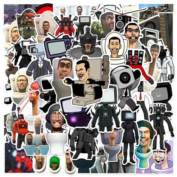 Skibidi Toilet Sticker,50 Stück Cartoon Vinyl Sticker Set Wasserfest Graffiti Aufkleber für Laptop Skateboard Koffer Helm Auto Fahrrad Handy Scrapbook,Geschenk für Kinder Teenager Erwachsene