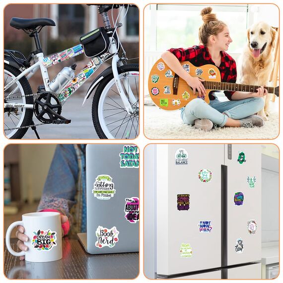 Sprüche Sticker 100 Stück Inspirierend Zitate Sticker Set Wasserfeste Vinyl Decals Motivations Aufkleber für Scrapbooking Vision Board Tagebuch Fotoalbum Tassen Laptop Skate Meme Handy iPad Mappen usw