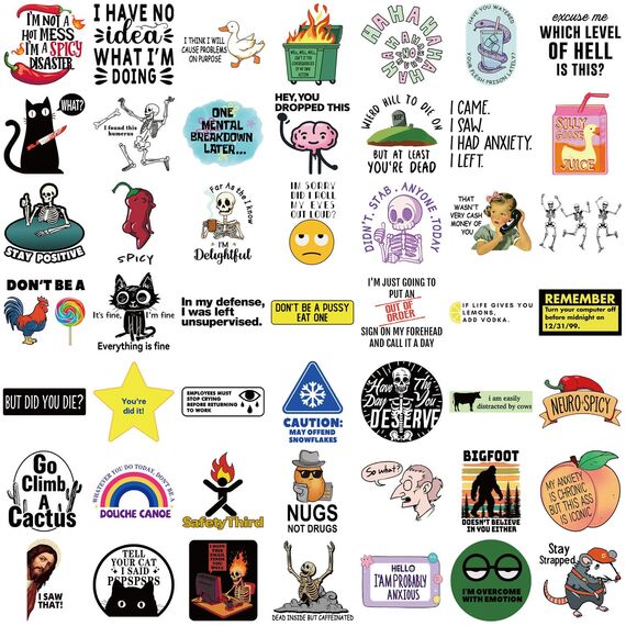 50 Stück Lustige Meme Sticker Set,Meme Aufkleber für Auto Laptop Skateboard Fahrrad Moped Motorrad Fahrrad Computer,Geeignet für Erwachsene (Sarkastisch)