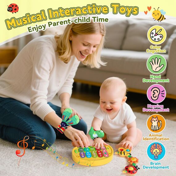 jerryvon Baby Spielzeug 6 Monate, Baby Musikspielzeug Sensorik Set Mit 4 Rasselsocken Motorikspielzeug, Licht & Verstellbarem Sound Music Babyspielzeug, Geschenk für Jungen Mädchen 6-12 Monate