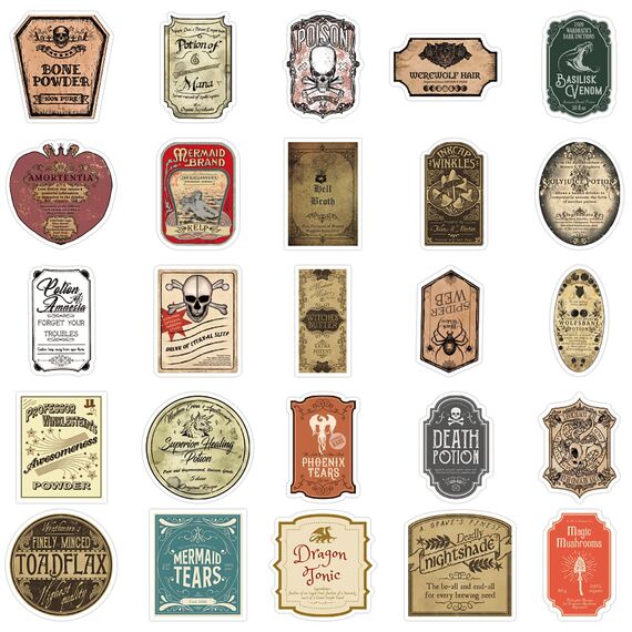 Zaubertrank Flasche Sticker,50 Stück Potion Sticker Set Wasserfest Graffiti Aufkleber für Laptop Skateboard Wasserflasche Koffer Helm Fahrrad Handy Scrapbook,Geschenk für Kinder Teenager Erwachsene