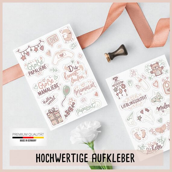 Sticker Baby by snaPmee - Aufkleber für Babyalbum, Fotoalbum & Geschenke - Set für Mädchen & Junge mit 133 Motiven auf 8 Bögen DIN-A5