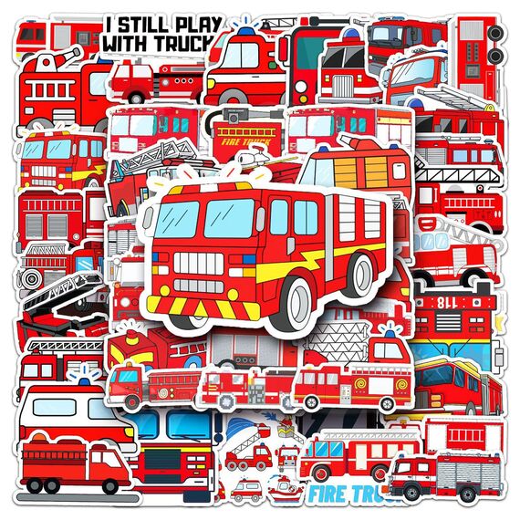 Feuerwehr Sticker,50 Stück Feuerwehrauto Sticker Set,Wasserfeste Vinyl Fahrzeug Belohnungssticker für Auto Laptop Computer Skateboard Wasserflaschen Koffer Fahrrad Motorrad Aufkleber