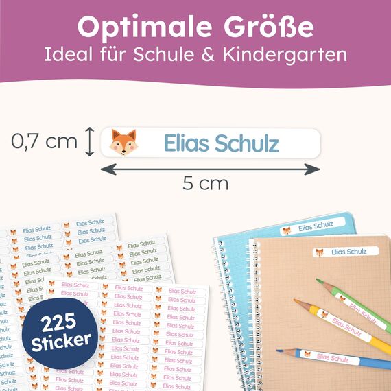 melu kids® Namensaufkleber Kinder für Schule & Kita (225 Stück) - Personalisierte Aufkleber mit Namen für Stifte und alle Schulsachen - Wasserfest in Spülmaschine (Lichtweiß)