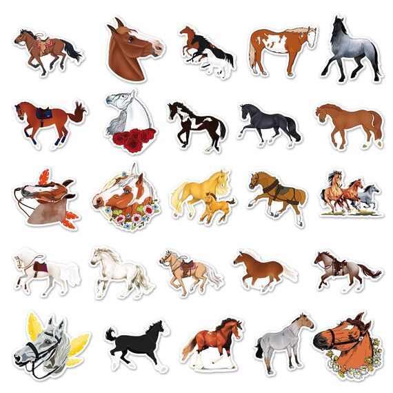 Pferde Sticker,50 Stück Pferde Aufkleber Set,Wasserfeste Vinyl Graffiti Stickers für Auto Laptop Computer Skateboard Wasserflaschen Koffer Fahrrad Motorrad, Geschenk für Jugendliche Erwachsene