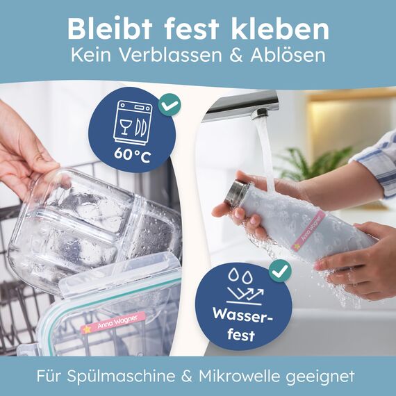 melu kids® Namensaufkleber Kinder für Schule & Kita (150 Stück) - Personalisierte Aufkleber mit Namen für Stifte und alle Schulsachen - Wasserfest in Spülmaschine (Primelgelb)