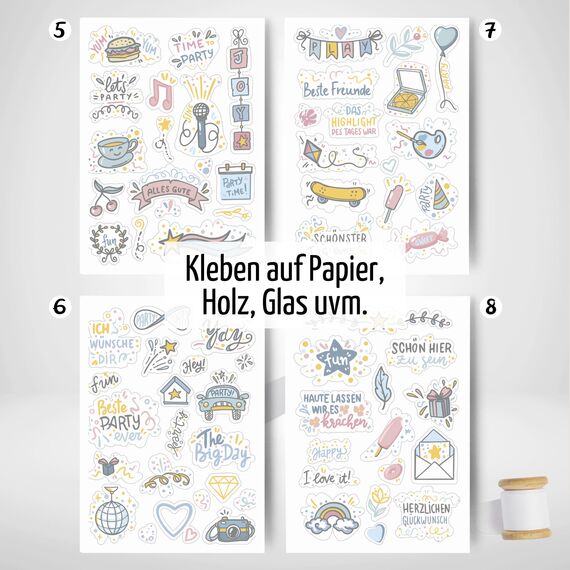 Sticker Geburtstag by snaPmee - Aufkleber für Gästebuch, Fotoalbum & Geschenke - Party-Deko für Erwachsene & Kinder - Set mit 133 Motiven auf 8 Bögen DIN-A5 (Party Bunt)