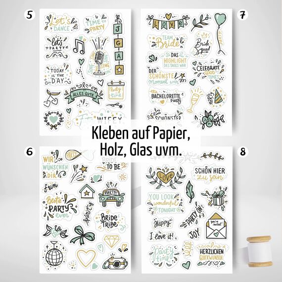Sticker JGA by snaPmee - Deko Aufkleber, 133 Motive für Junggesellinnenabschied Gästebuch, Erinnerungsbuch & Fotoalbum - Geschenk Braut zur Hochzeit (Eukalyptus)
