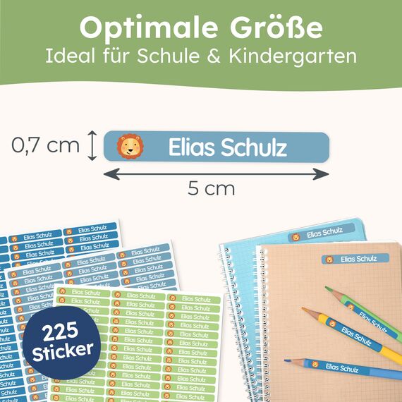 melu kids® Namensaufkleber Kinder für Schule & Kita (225 Stück) - Personalisierte Aufkleber mit Namen für Stifte und alle Schulsachen - Wasserfest in Spülmaschine (Aqua)