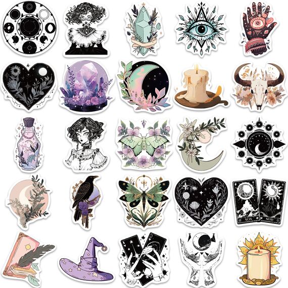 Hexe Sticker 50 Stück,Witchy Sticker Set Wasserfest Graffiti Aufkleber,Aesthetic Sticker für Laptop Skateboard Koffer Helm Auto Fahrrad Handy Scrapbook,Geschenk für Kinder Teenager Erwachsene