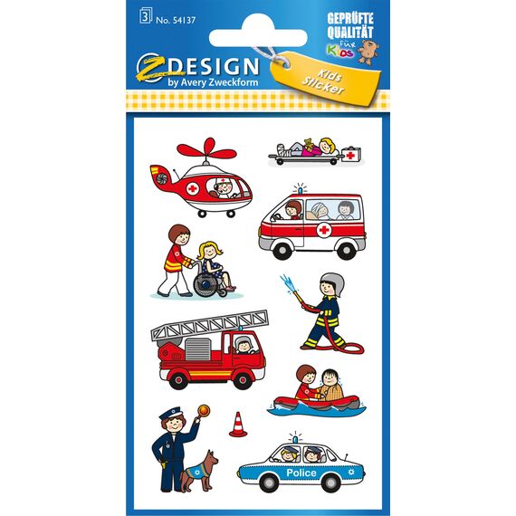 AVERY Zweckform 54137 Kinder Papier-Sticker Berufe 30 Aufkleber (für Jungen und Mädchen, Polizei, Feuerwehr, Notarzt, Kindergeburtstag, Mitgebsel, Gastgeschenk, zum Spielen, Sammeln, Basteln)