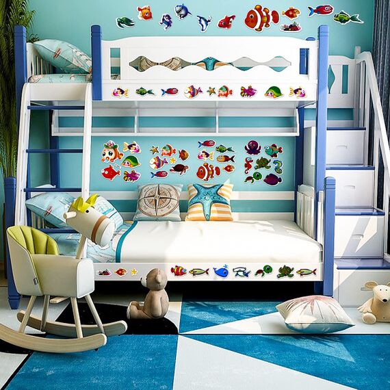Cobee 3D Meerestiere Aufkleber für Kinder, 12 Bögen Puffy Sticker Sea Ocean Life Foam Sticker Sea Window Gel Clings Decals für Jungen und Mädchen