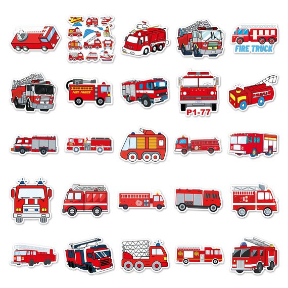 Feuerwehr Sticker,50 Stück Feuerwehrauto Sticker Set,Wasserfeste Vinyl Fahrzeug Belohnungssticker für Auto Laptop Computer Skateboard Wasserflaschen Koffer Fahrrad Motorrad Aufkleber