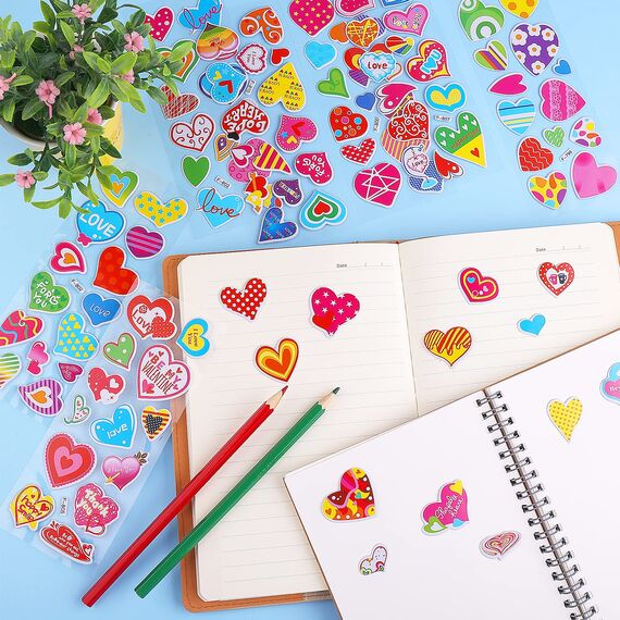 Cobee 3D-Herz-Aufkleber für Kinder, bunte, geschwollene und Liebesaufkleber, dekorative Aufkleber, Belohnungsaufkleber für Jungen und Mädchen