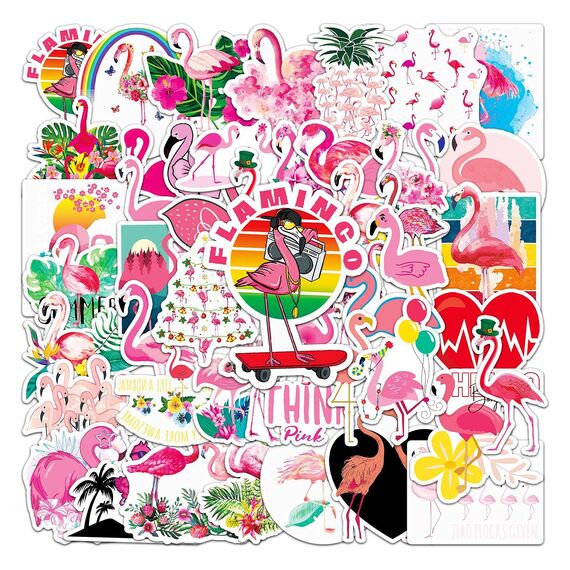 Flamingo Sticker,50 Stück Süße Aufkleber Set Wasserfeste Vinyl Aufkleber für Skateboard Laptop Koffer Helm Motorrad Auto Fahrrad Handy,Geeignet für Erwachsene Kinder
