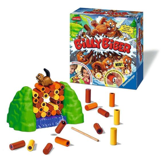 Ravensburger 21325 Plitsch Platsch Pinguin großer Spielspaß mit Geschicklichkeitsfaktor für Kinder und Erwachsene Klassiker für 1 bis 5 Spieler ab 4 Jahren & 22246 Billy Biber Geschicklichkeitsspiel