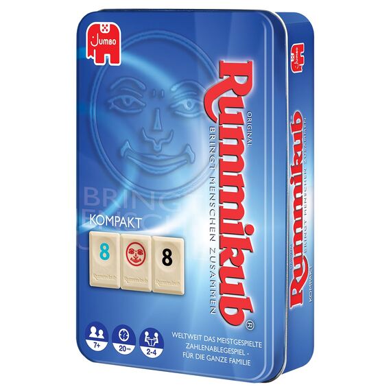 Jumbo Spiele Original Rummikub Kompakt in Metalldose - der Spieleklassiker unter den Gesellschaftsspielen für unterwegs - für Erwachsene und Kinder ab 7 Jahren, JUM03817