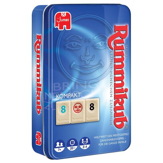 Jumbo Spiele Original Rummikub Kompakt in Metalldose - der Spieleklassiker unter den Gesellschaftsspielen für unterwegs - für Erwachsene und Kinder ab 7 Jahren, JUM03817