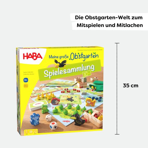 HABA Obstgarten Spielesammlung – 10 Klassische & Neue Spielideen ab 3 Jahren – Brett- & Würfelspiele – Fördert Gedächtnis, Motorik & Teamgeist – 1302282001