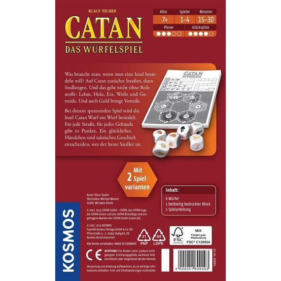 Kosmos 699093 Catan - Das Würfelspiel, Brettspiel-Klassiker Siedler von Catan im Würfelspiel, kleines handliches Format, perfekt für unterwegs, in 20 min gespielt