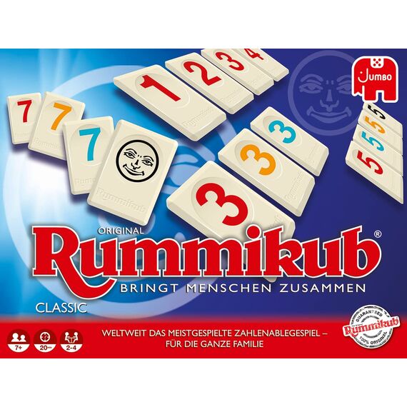 Jumbo Spiele Original Rummikub Classic - der Spieleklassiker unter den Gesellschaftsspielen - für Erwachsene und Kinder ab 7 Jahren JUM17571 Mehrfarbig 2,7 x 3,7 cm