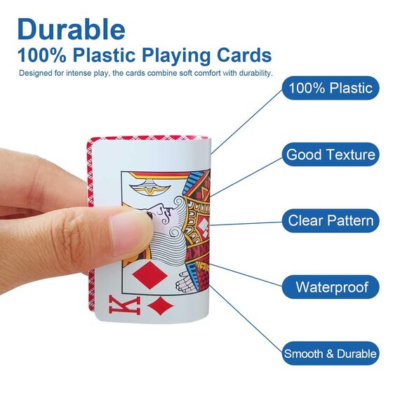 WUGAUWOR Wasserfeste Spielkarten, Rote Plastik Pokerkarten, 2 Decks Kunststoff Poker Karten, Plastikspielkarten, Professionelle Standard Spielkarten für Canasta, Texas, Go Fish, Blackjack Kartenspiele