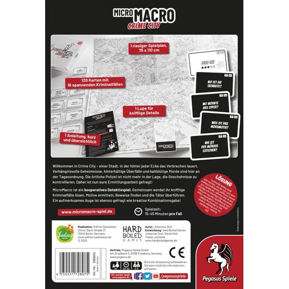 Edition Spielwiese, MicroMacro: Crime City, kooperatives Detektivspiel, spannende Kriminalfälle, 75 x 110 cm Spielplan, für 1–4 Personen ab 10 Jahren