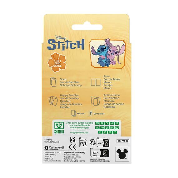 Shuffle - Disney Stitch 4-in-1 - Kartenspiele für Kinder (Mau Mau, Quartett, Memo & Schnipp Schnapp)