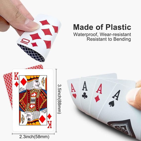 Wugauwor Wasserfeste Plastik Spielkarten, 2 Kartendecks, Rot und Blau, Professionelle Plastik Pokerkarten, Kunststoff Spielkarten, Poker Kartendeck, Poker Karten für Blackjack, Canasta Kartenspiel
