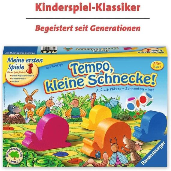 Ravensburger Kinderspiel 21420 - Tempo kleine Schnecke, Das spannende Schneckenrennen, Brettspiel und Gesellschaftsspiel für 2-6 Spieler, Kinderspiel ab 3 Jahren - Geburtstagsgeschenke