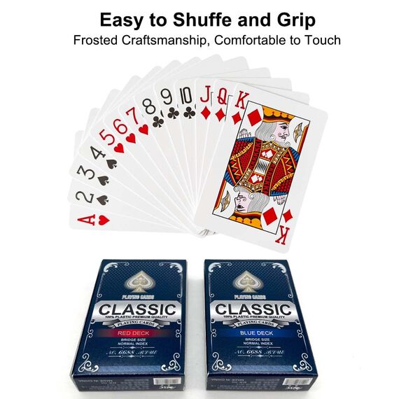 Wugauwor Wasserfeste Plastik Spielkarten, 2 Kartendecks, Rot und Blau, Professionelle Plastik Pokerkarten, Kunststoff Spielkarten, Poker Kartendeck, Poker Karten für Blackjack, Canasta Kartenspiel