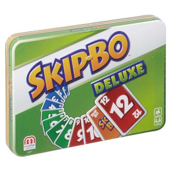 Mattel Games Skip-BO Deluxe, in Metallbox, Kartenspiele für die Familie, Perfekt als Kinderspiel, Reisespiel oder Spiel für Erwachsene, Spielzeit: 30 Min, für 2-6 Spieler, ab 7 Jahren, L3671