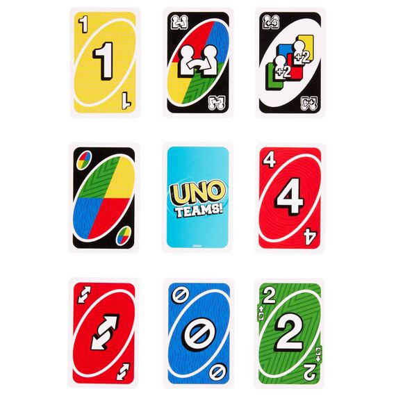 Mattel Games UNO Teams Kartenspiele für Kinder, Erwachsene und Familienabende, Partys und Reisen mit Sonderregeln für das Spielen in Zweierteams, HXT58