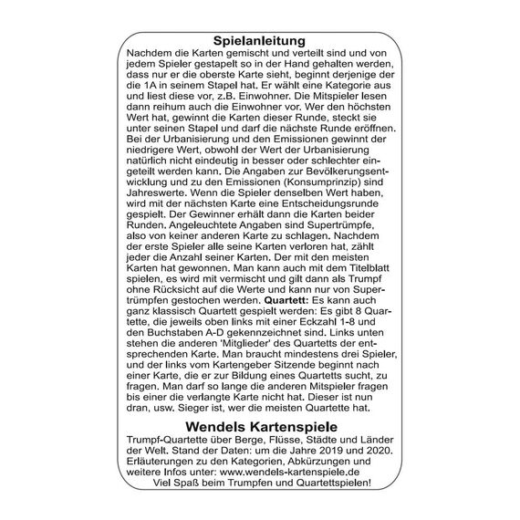 Wendels Kartenspiele Länder Europas Trumpf Quartett Spiel mit aktuellen Infos