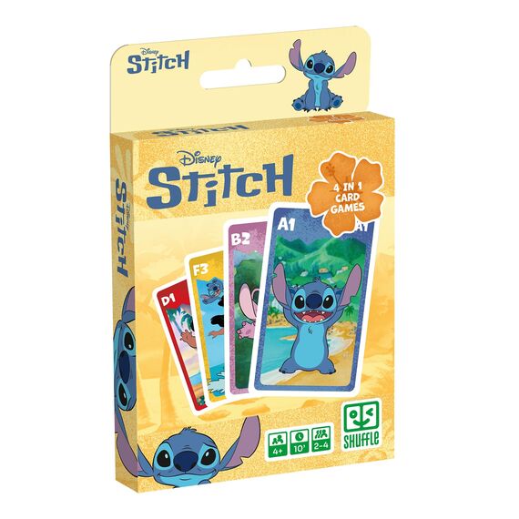 Shuffle - Disney Stitch 4-in-1 - Kartenspiele für Kinder (Mau Mau, Quartett, Memo & Schnipp Schnapp)