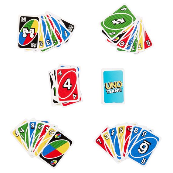 Mattel Games UNO Teams Kartenspiele für Kinder, Erwachsene und Familienabende, Partys und Reisen mit Sonderregeln für das Spielen in Zweierteams, HXT58