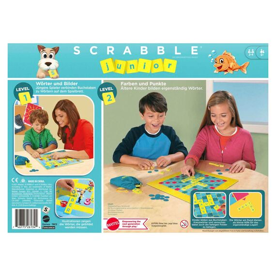 Mattel Games Scrabble Junior Wörterspiel und Kinderspiel, Kinderspiele Brettspiele geeignet für 2 - 4 Kinder ab 6 Jahren, Design kann variieren, Deutsche Version, Y9670