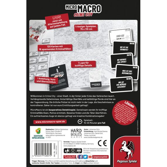 Edition Spielwiese, MicroMacro: Crime City, kooperatives Detektivspiel, spannende Kriminalfälle, 75 x 110 cm Spielplan, für 1–4 Personen ab 10 Jahren