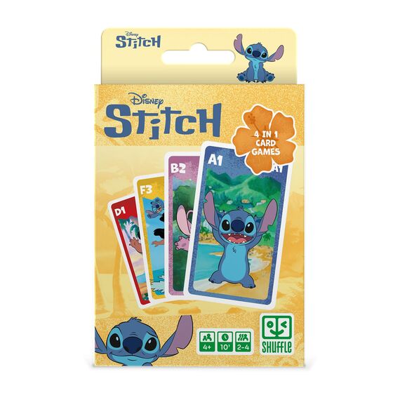 Shuffle - Disney Stitch 4-in-1 - Kartenspiele für Kinder (Mau Mau, Quartett, Memo & Schnipp Schnapp)