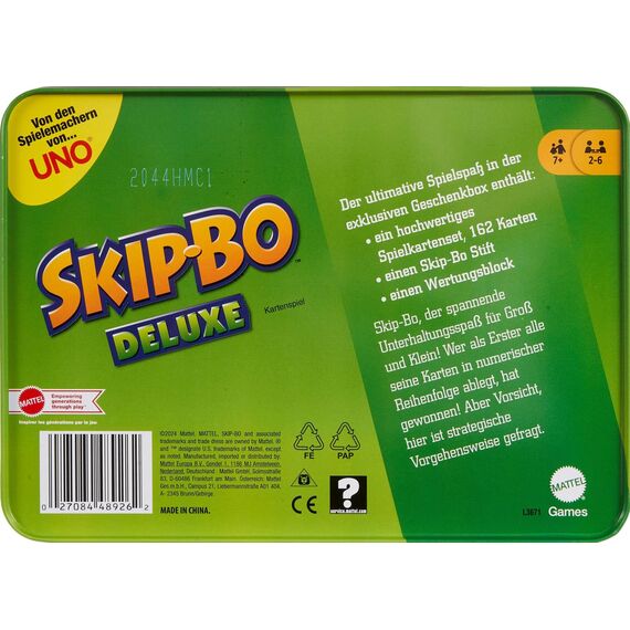 Mattel Games Skip-BO Deluxe, in Metallbox, Kartenspiele für die Familie, Perfekt als Kinderspiel, Reisespiel oder Spiel für Erwachsene, Spielzeit: 30 Min, für 2-6 Spieler, ab 7 Jahren, L3671