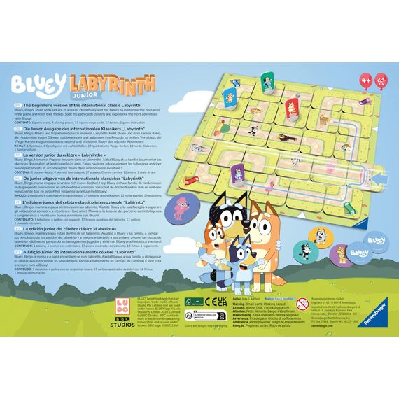 Ravensburger 24711 - Bluey Junior Labyrinth - Die Junior-Ausgabe des Familienspiel-Klassikers für Fans der beliebten Hunde-Serie, für 2 bis 4 Spieler ab 4 Jahren