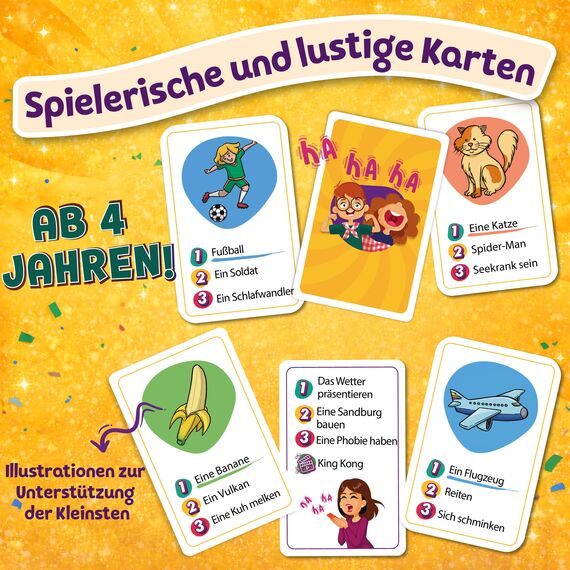 ZENAGAME Pantomime Spiel Kinder - Familien Spiele - Scharade Spiel Kinder - Kartenspiele für Familie, Junior, Erwachsene - Gesellschaftsspiel - Kartenspiel ab 4 Jahren